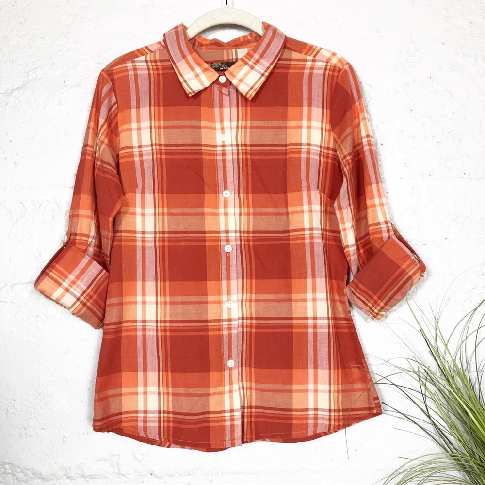 Prana Button Down orange Plaid Shirt